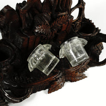 Load image into Gallery viewer, Antique Black Forest Double Inkwell, Hand Carved Wood Ibex Figure