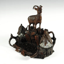 Load image into Gallery viewer, Antique Black Forest Double Inkwell, Hand Carved Wood Ibex Figure