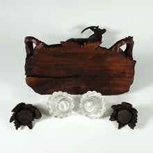 Load image into Gallery viewer, Antique Black Forest Double Inkwell, Hand Carved Wood Ibex Figure