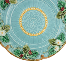 Load image into Gallery viewer, Antique French Majolica Sarreguemines Blue Plate with Strawberries