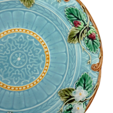 Load image into Gallery viewer, Antique French Sarreguemines Majolica Strawberry Blue Plate