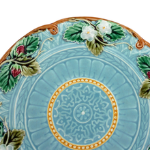 Load image into Gallery viewer, Antique French Sarreguemines Majolica Strawberry Blue Plate