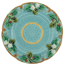 Load image into Gallery viewer, French Sarreguemines Majolica Plate Turquoise Blue Art Nouveau Strawberry 19thc Barbotine