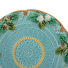 Load image into Gallery viewer, French Sarreguemines Majolica Plate Turquoise Blue Art Nouveau Strawberry 19thc Barbotine