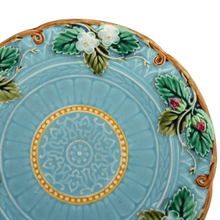 Load image into Gallery viewer, Art Nouveau French Sarreguemines Majolica Plate Strawberries Turquoise Blue