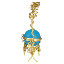 Load image into Gallery viewer, Antique French Palais Royal Blue Opaline Glass Egg Box Casket Gilt Ormolu Stand