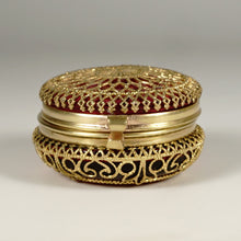Load image into Gallery viewer, Antique Victorian Ruby Glass Pill Box Ormolu Filigree