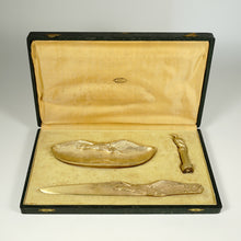 Load image into Gallery viewer, Antique French Signed Bronze Desk Set, Duck Figure, Art Nouveau Wax Seal, Tray, Letter Opener