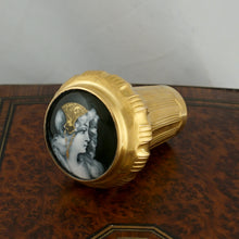 Load image into Gallery viewer, Antique French Gilt Ormolu Limoges Enamel on Copper Miniature Portrait Plaque Parasol Dress Cane Handle