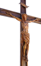 Load image into Gallery viewer, Antique Black Forest Carved Wood Crucifix Corpus Christi Jesus Christ Religious Hand Carved Altar Piece
