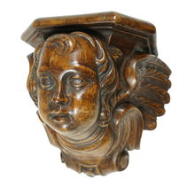 Load image into Gallery viewer, Antique Hand Carved Wood Cherub Angel Sculptural Wall Shelf Console Bracket