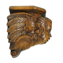 Load image into Gallery viewer, Antique Hand Carved Wood Cherub Angel Sculptural Wall Shelf Console Bracket