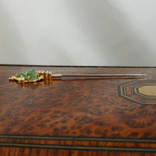 Load image into Gallery viewer, Antique Carved Emerald & Diamond 18K Gold Stick Pin