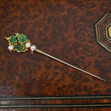 Load image into Gallery viewer, Antique Carved Emerald & Diamond 18K Gold Stick Pin