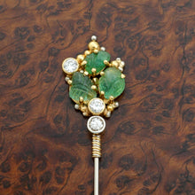 Load image into Gallery viewer, Antique Carved Emerald & Diamond 18K Gold Stick Pin