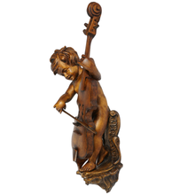 Load image into Gallery viewer, Antique Baroque Style Carved Wood Putti & Cello Figural Wall Mount