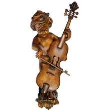 Load image into Gallery viewer, Antique Baroque Style Carved Wood Putti & Cello Figural Wall Mount