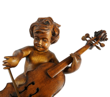 Load image into Gallery viewer, Antique Baroque Style Carved Wood Putti & Cello Figural Wall Mount