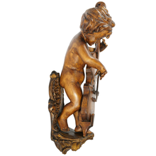 Load image into Gallery viewer, Antique Baroque Style Carved Wood Putti & Cello Figural Wall Mount