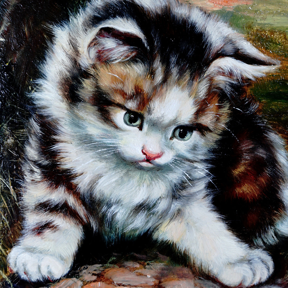 Portrait of a Kitten with Snail, Oil Painting by German Artist