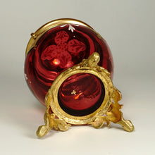 Load image into Gallery viewer, Antique Bohemian Moser Cranberry Glass Raised Gilt Enamel Box Powder Jar