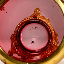 Load image into Gallery viewer, Antique Bohemian Moser Cranberry Glass Raised Gilt Enamel Box Powder Jar