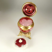 Load image into Gallery viewer, Antique Bohemian Moser Cranberry Glass Raised Gilt Enamel Box Powder Jar