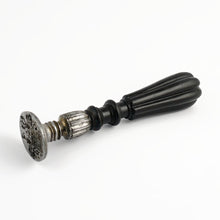 Load image into Gallery viewer, Antique French Wax Seal Desk Stamp, Crowned Armorial Heraldic Coat of Arms Iron & Ebonized Wood Handle