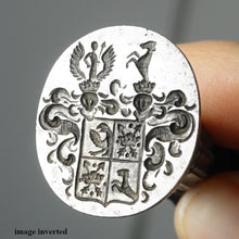 Load image into Gallery viewer, Antique French Wax Seal Desk Stamp, Crowned Armorial Heraldic Coat of Arms Iron & Ebonized Wood Handle