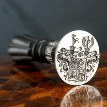 Load image into Gallery viewer, Antique French Wax Seal Desk Stamp, Crowned Armorial Heraldic Coat of Arms Iron & Ebonized Wood Handle
