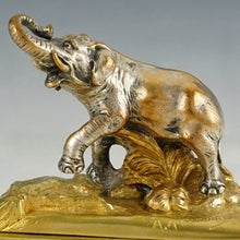 Load image into Gallery viewer, Antique French Silvered & Gilt Bronze Elephant Inkwell & Ink Blotter Animalier Desk Set