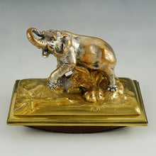 Load image into Gallery viewer, Antique French Silvered & Gilt Bronze Elephant Inkwell & Ink Blotter Animalier Desk Set
