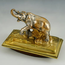 Load image into Gallery viewer, Antique French Silvered & Gilt Bronze Elephant Inkwell & Ink Blotter Animalier Desk Set