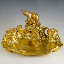 Load image into Gallery viewer, Antique French Silvered & Gilt Bronze Elephant Inkwell & Ink Blotter Animalier Desk Set