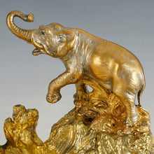 Load image into Gallery viewer, Antique French Silvered & Gilt Bronze Elephant Inkwell & Ink Blotter Animalier Desk Set