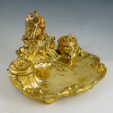 Load image into Gallery viewer, Antique French Silvered & Gilt Bronze Elephant Inkwell & Ink Blotter Animalier Desk Set