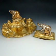 Load image into Gallery viewer, Antique French Silvered & Gilt Bronze Elephant Inkwell & Ink Blotter Animalier Desk Set