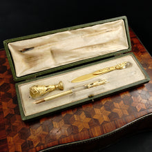 Load image into Gallery viewer, Antique French Empire Dore Bronze & Crystal Desk Set, Wax Seal, Pen, Book Mark, Neoclassical