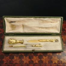 Load image into Gallery viewer, Antique French Empire Dore Bronze & Crystal Desk Set, Wax Seal, Pen, Book Mark, Neoclassical