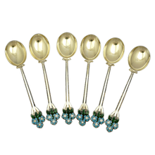 Load image into Gallery viewer, Vintage Turner & Simpson Set 6 England Sterling Silver Enamel Spoons Demitasse Coffee Expresso