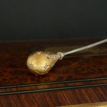 Load image into Gallery viewer, Antique French 18K Gold Rose Cut Diamonds & Emeralds Hat Stick Pin Brooch, Hot Air Balloon