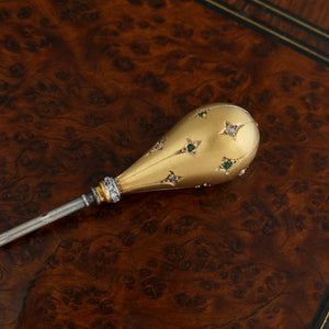 Antique French 18K Gold Rose Cut Diamonds & Emeralds Hat Stick Pin Brooch, Hot Air Balloon