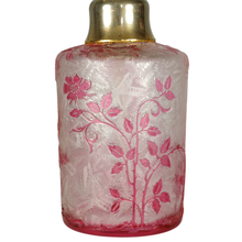 Load image into Gallery viewer, Antique Baccarat Glass Eglantier Pattern Atomizer Perfume Bottle Art Nouveau Acid Etched Cameo Glass Cranberry Pink Overlay Flowers