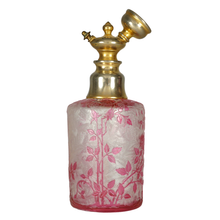 Load image into Gallery viewer, Antique Baccarat Glass Eglantier Pattern Atomizer Perfume Bottle Art Nouveau Acid Etched Cameo Glass Cranberry Pink Overlay Flowers