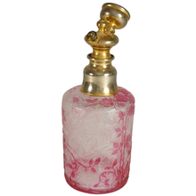 Load image into Gallery viewer, Antique Baccarat Glass Eglantier Pattern Atomizer Perfume Bottle Art Nouveau Acid Etched Cameo Glass Cranberry Pink Overlay Flowers