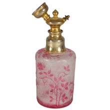Load image into Gallery viewer, Antique Baccarat Glass Eglantier Pattern Atomizer Perfume Bottle Art Nouveau Acid Etched Cameo Glass Cranberry Pink Overlay Flowers