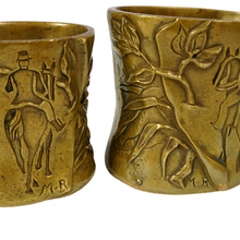 Load image into Gallery viewer, Antique 19th century French Bronze Equestrian Horse Rider Theme Smoking Set, Tray & Match Holder