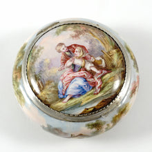 Load image into Gallery viewer, Antique French Enamel on Copper Box Silver Hinged Mounts