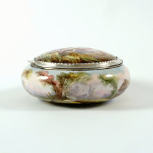 Load image into Gallery viewer, Antique French Enamel on Copper Box Silver Hinged Mounts