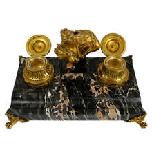 Load image into Gallery viewer, French Gilt Bronze Nero Portoro Marble Inkwell, Lovers Sculpture, Desk Ink Stand